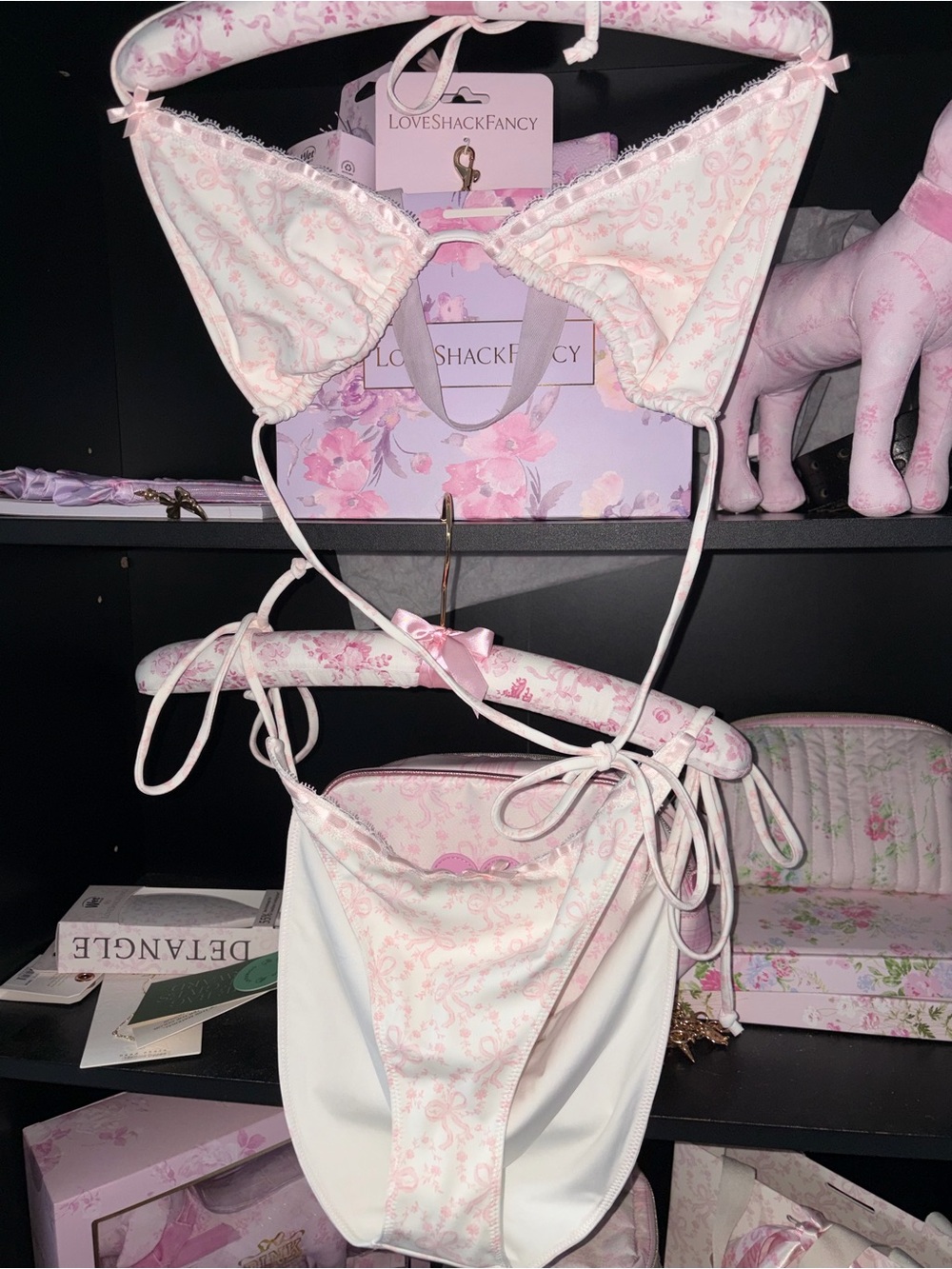 LoveShackFancy XL coquette bow chantilly bikini